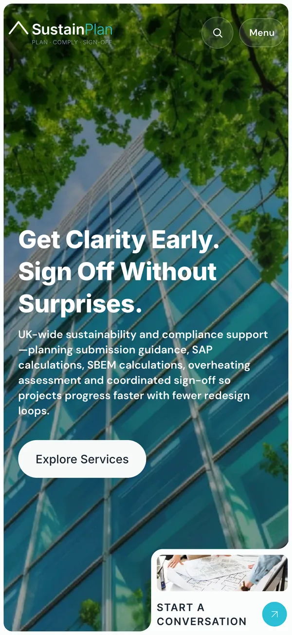 SustainPlan homepage on a phone