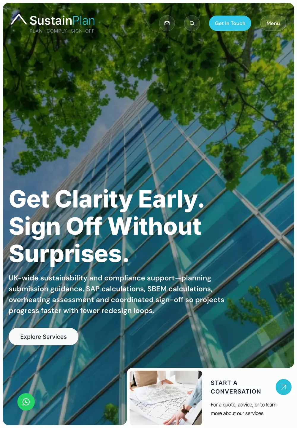 SustainPlan homepage on a tablet