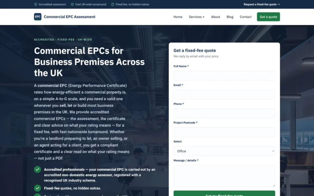 The Commercial EPC Assessment website, built by Rockhopper Digital