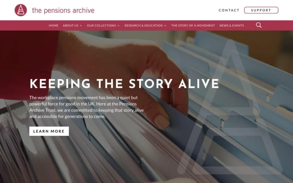The Pensions Archive Trust website homepage
