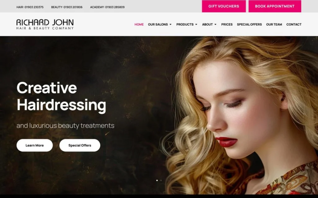 Richard John homepage including its navigation