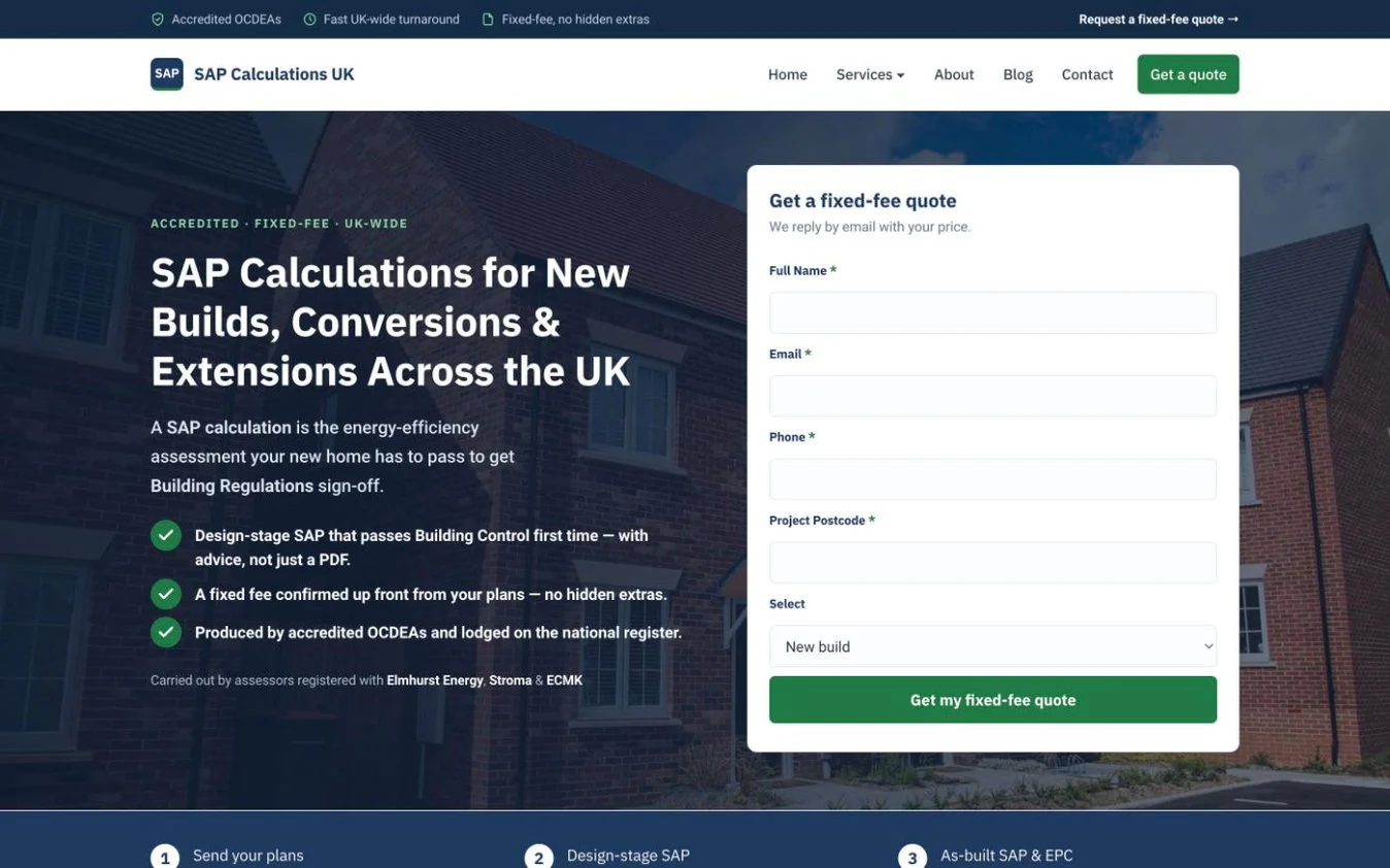 The SAP Calculations UK website, built by Rockhopper Digital
